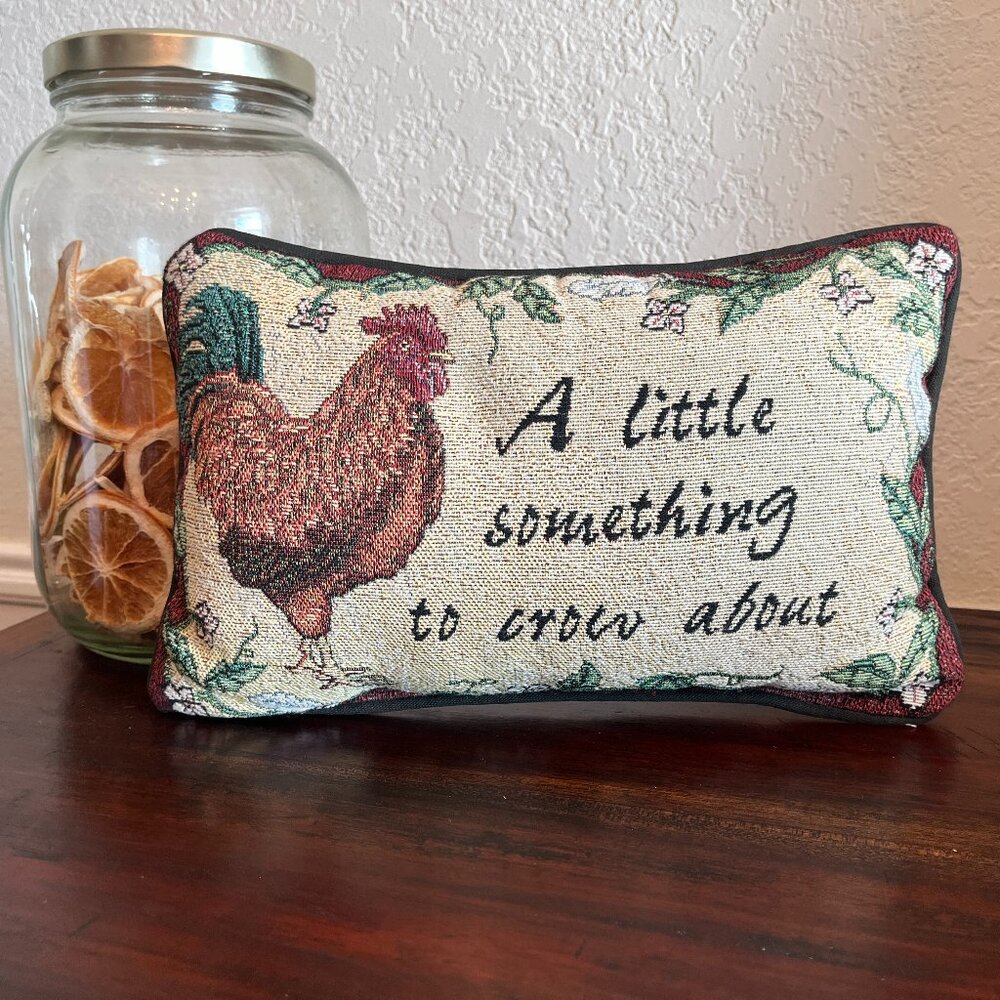 Rooster Small Word Tapestry Pillow Chicken Lady Country Farmhouse Cottagecore